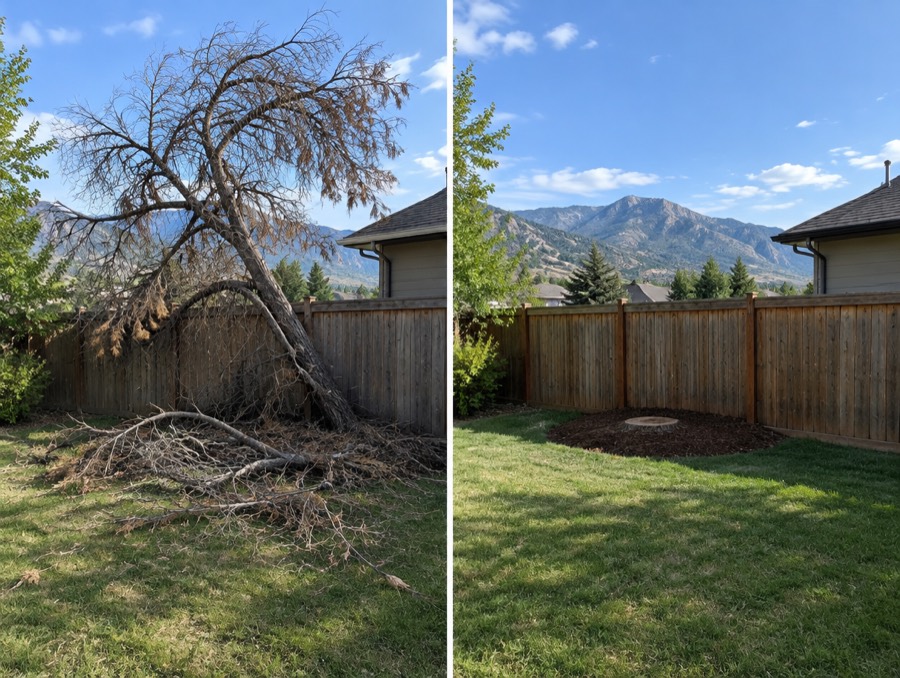 Before and after a dead tree removal